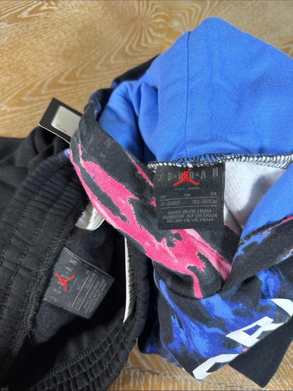 JORDAN Toddler Black Hoodie with Blue & Pink Tie-Dye Logo Jogger Set 3T